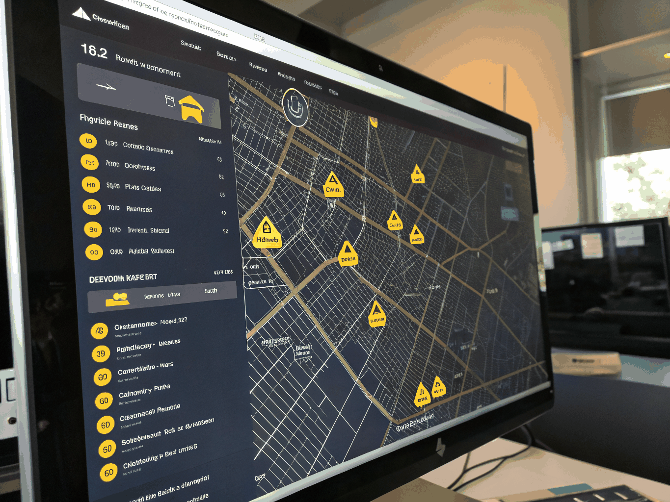 Digital map interface showing real-time fleet vehicle locations